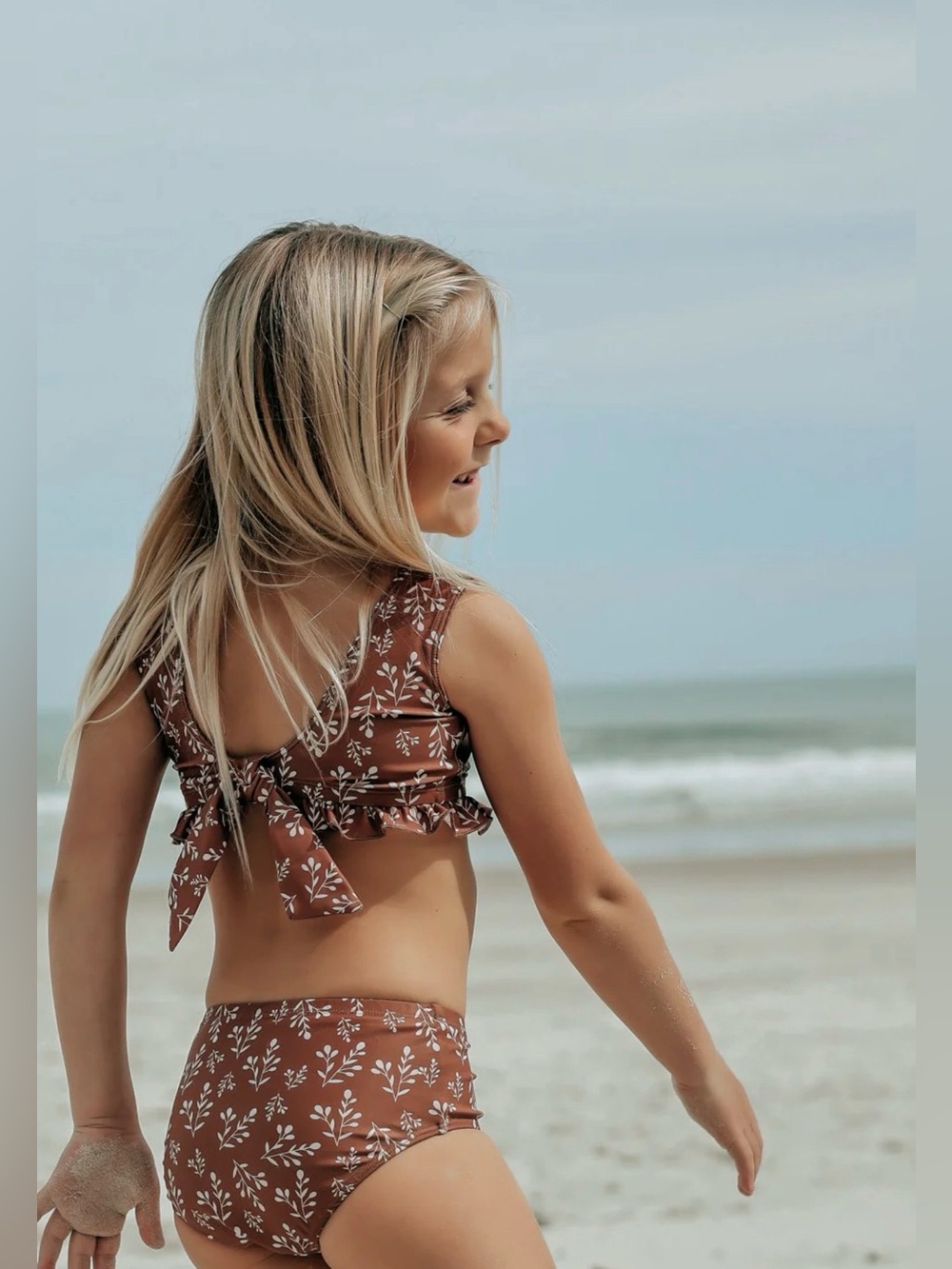 Indie Blue Floral Two-Piece Bikini in Warm Brown